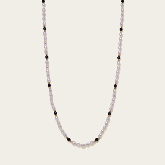 noorelle, pearl delight with onyx, jewellery, chain, onyx chain, chain for girl , peal delight chain,