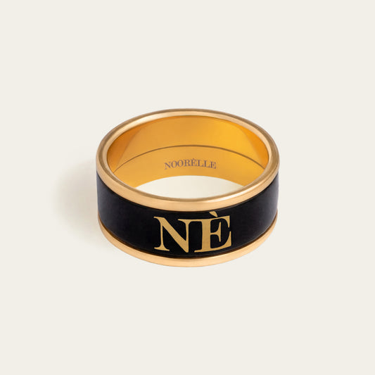noorelle, monochrome black ring, monochrome ring, jewellery, rings, ring for girl , gold and balck ring