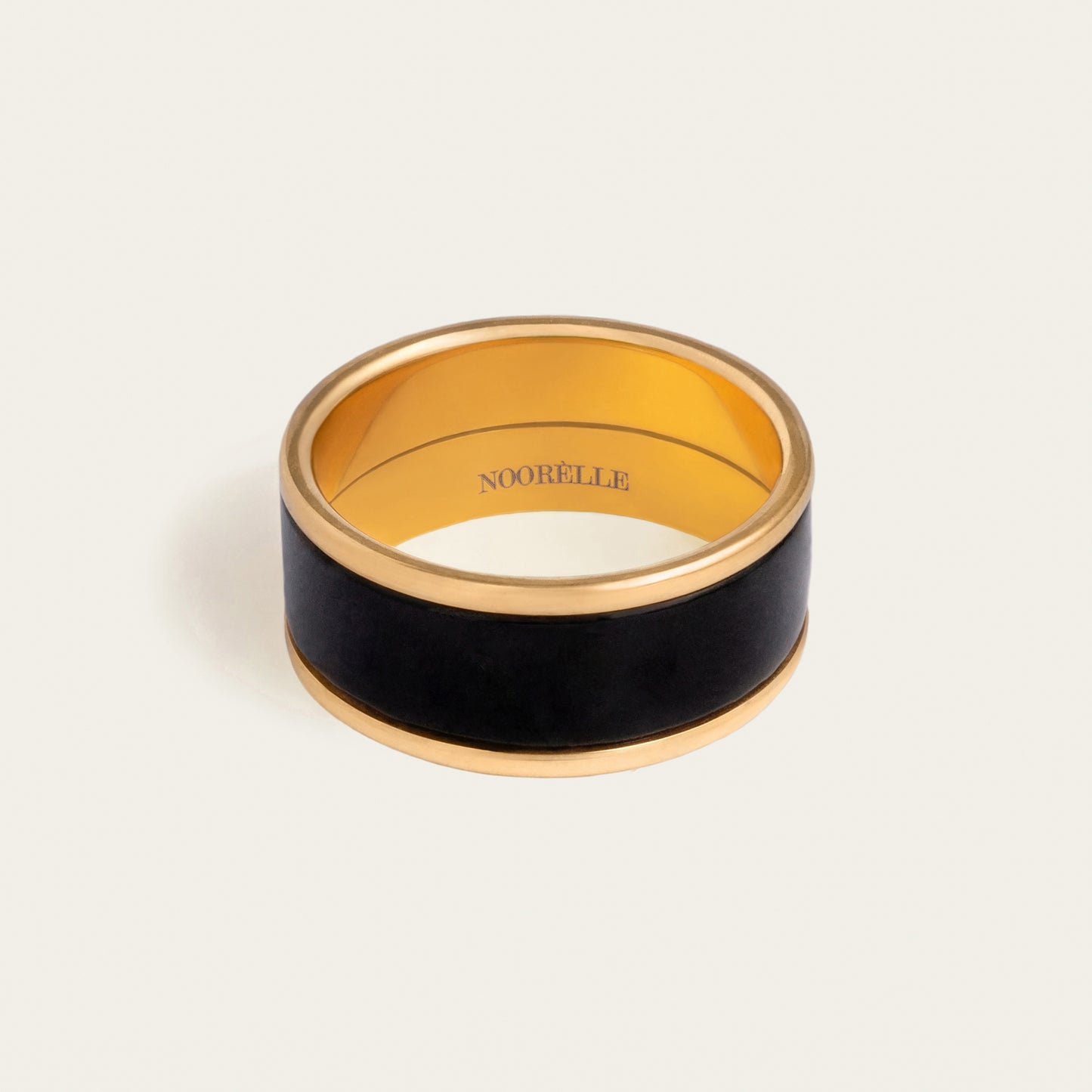 noorelle, monochrome black ring, monochrome ring, jewellery , gold and balck ring,