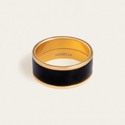 noorelle, monochrome black ring, monochrome ring, jewellery , gold and balck ring,