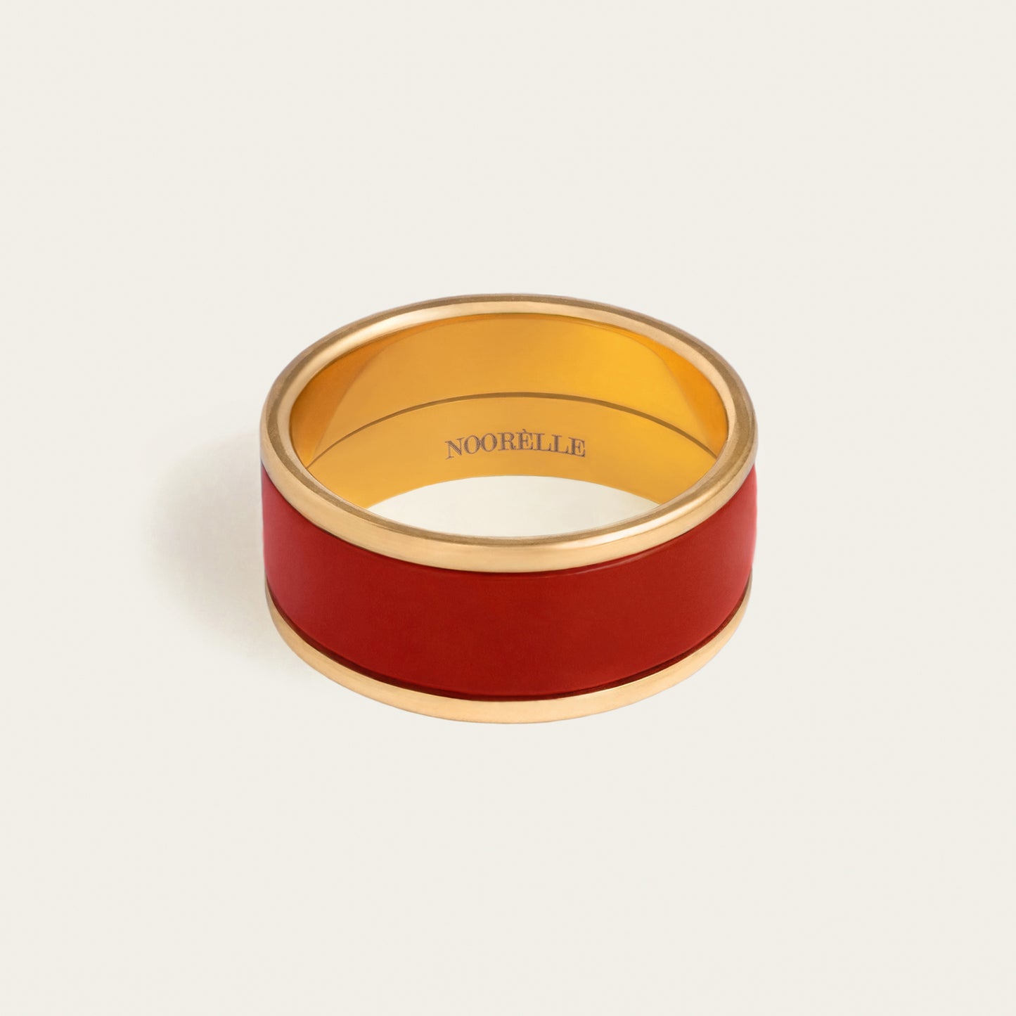 noorelle, monochrome orange ring, jewellery, ring, monochrome ring, ring for girls, gold ring, gold and red  ring