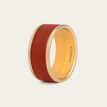 noorelle, monochrome orange ring, jewellery, ring, monochrome ring, ring for girls, gold ring, gold and red ring, 