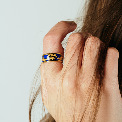 noorelle, elle ring, rings, jewellery, ring for girl , blue gold printed ring